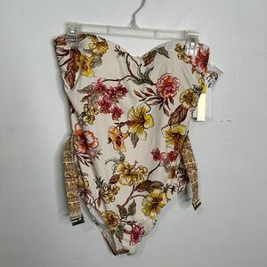 Onshore Como Floral One Piece Swimsuit Tummy Control Cream‎ Yellow Womens 12 NWT